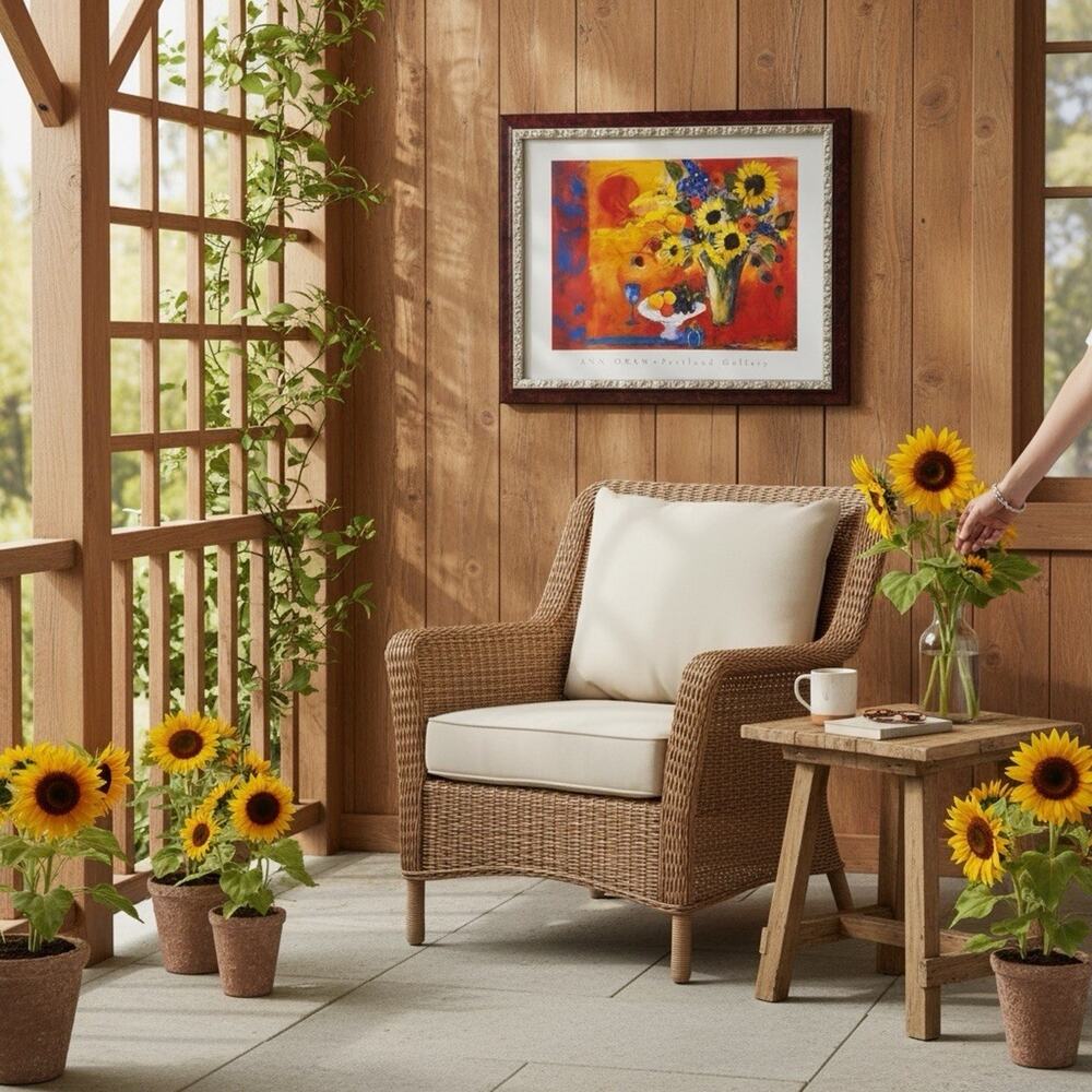 VTG 1999 Ann Oram Red Still Life with Sunflowers Portland Gallery Poster Print
